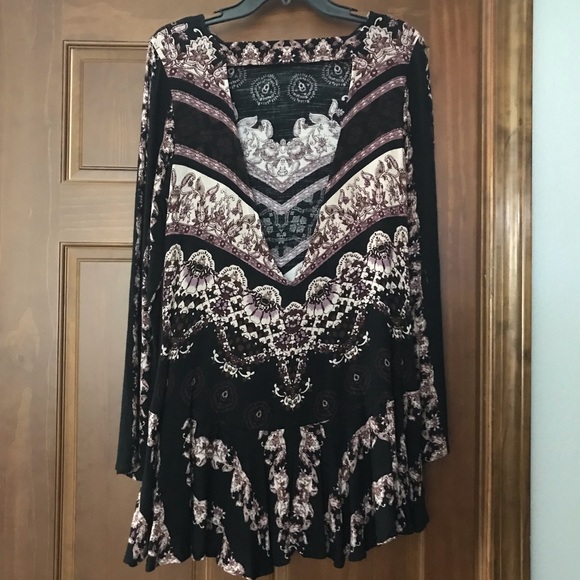 Free People Black Geometric Mini Dress Long Sleeve Open Back, XS, Festival Dress - Picture 6 of 13